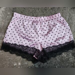 Victoria's Secret Silk Pajama Shorts Pink With Black Dots And Lacw Trim